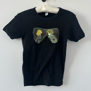 🎁 Y2K Style Embroidered Black Graphic Baby Tee T-Shirt Cyberpunk Anime